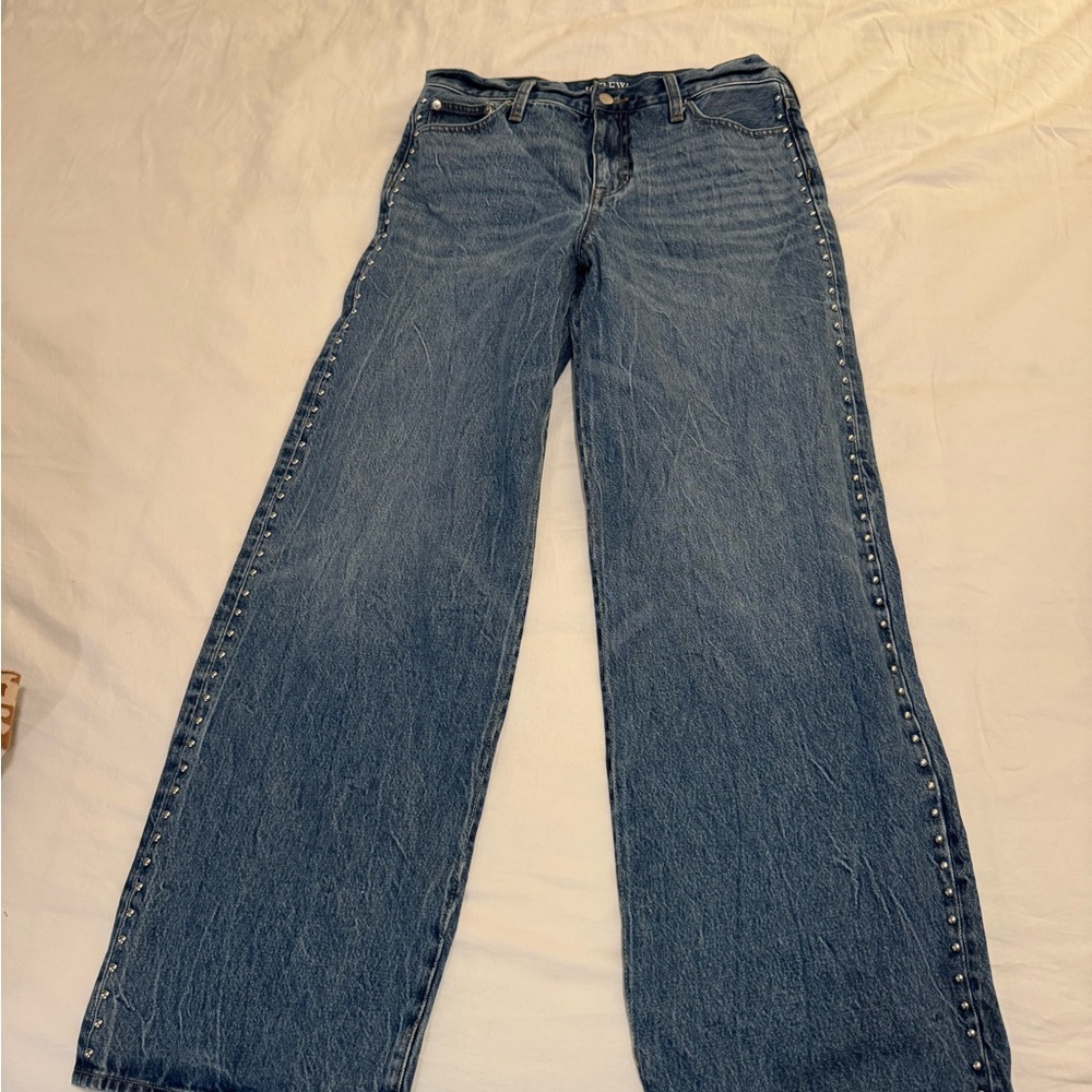 J. Crew Blue Wide Leg Jeans with Studded Detail in 1984 Rigid